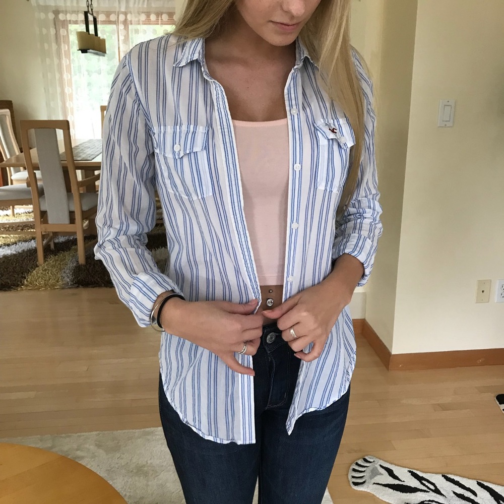Striped button down blouse - Picture 2 of 5